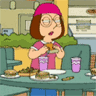 Meg eating pizza
